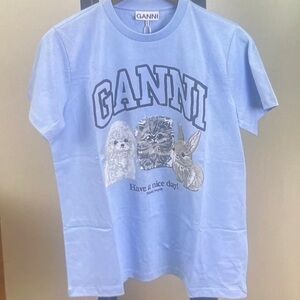 Ganni Light Blue Kids Animal Print Tee